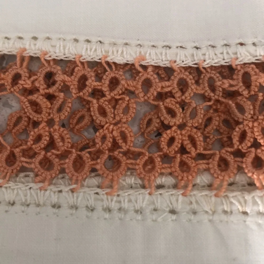 2 Vintage  white pillow cases with peach crochet trim